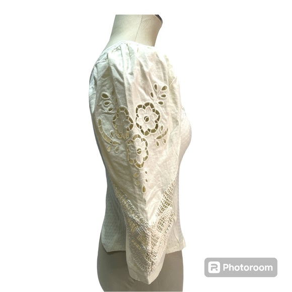 Free People NWT Moonglow Brunch Date Henley Cream Ivory Blouse Crop Top Size S - Picture 4 of 12